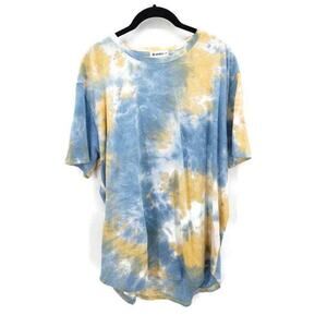 kliegou men's Blue Yellow tie dye Streetwear t-shirt in size XXL tee